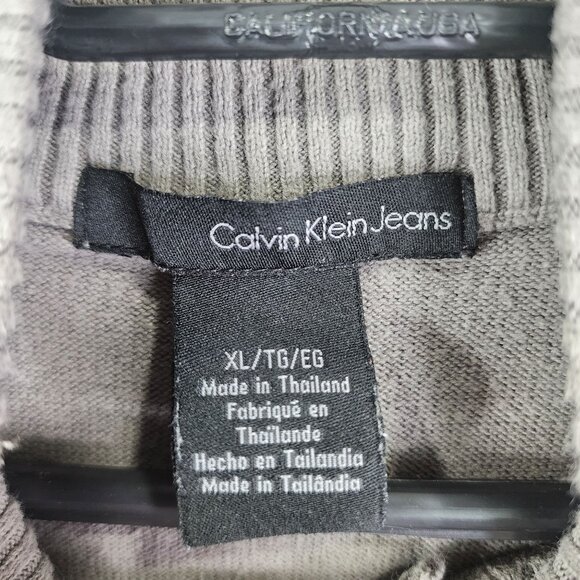 Men's Gray Calvin Klein Jeans Sweatshirt Ribbed Cotton Half-Zip Long Sleeve XL - Picture 7 of 12
